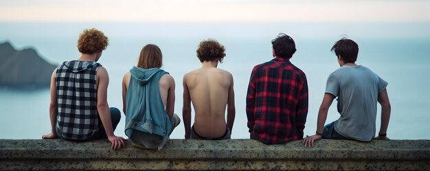 Grupo de amigos compartilhando momentos de paz no mar gerado por IA