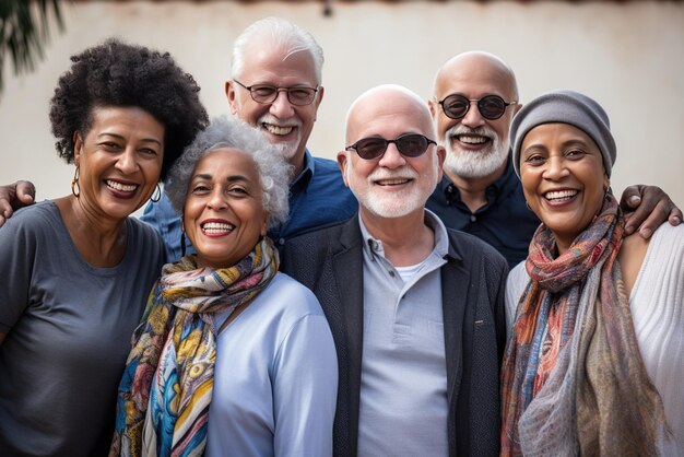 Grupo de Amigos de Aposentadoria Sénior Felicidade Grupo multirracial de idosos felizes e positivos homens