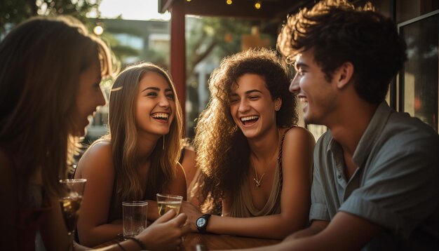 Foto grupo de amigos desfrutando de um refrigerante ou cerveja no jardim