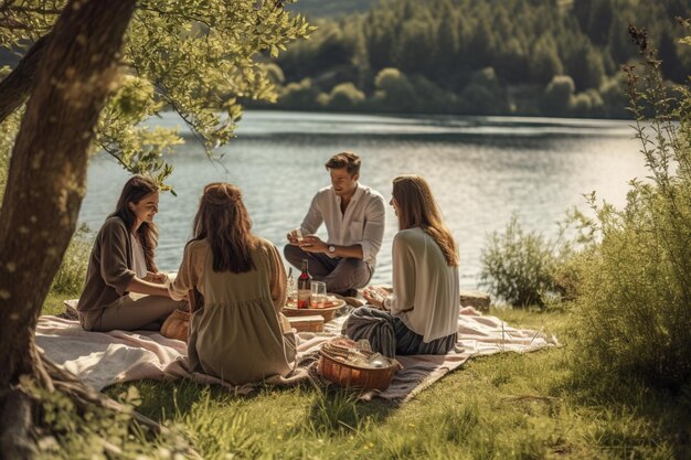 Grupo de amigos desfrutando de várias atividades