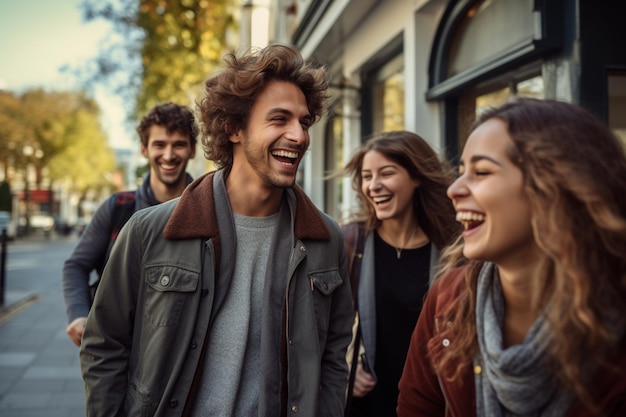 Grupo de amigos desfrutando de várias atividades