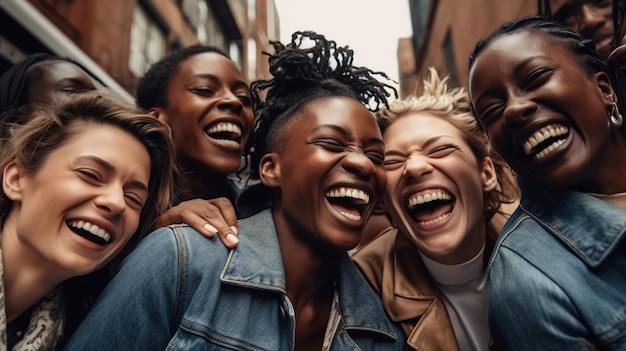 Grupo de amigos felizes generativos ai conversando e rindo alto