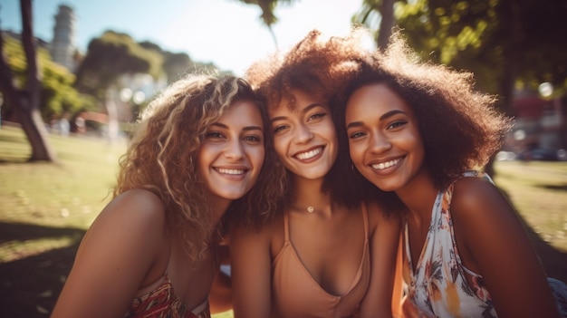 Grupo de amigos felizes tirando uma selfie de verão na praia