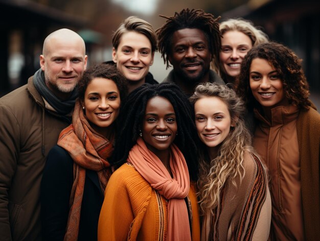 Grupo de amigos multirraciais olhando para a câmera