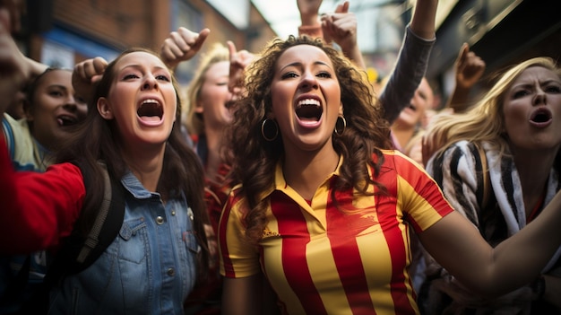 Grupo de amigos torcendo para jogo de futebol no pub Foto de alta qualidade