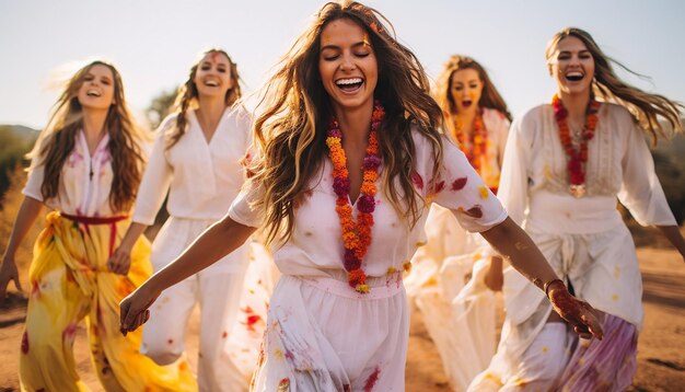 grupo de amigos vestidos com roupas brancas tradicionais