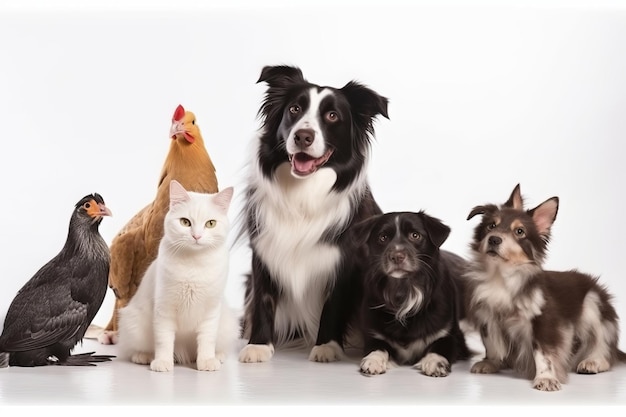 Grupo de animais de estimação com cachorro Border Collie