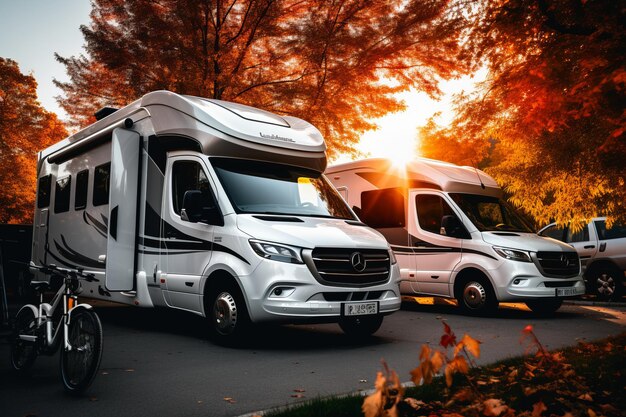 Grupo de autocaravanas estacionadas no lote