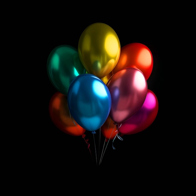 Grupo de balões coloridos isolados na ilustração 3d do fundo preto