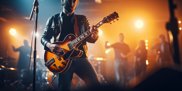 Grupo de banda de música se apresenta em um palco de concerto