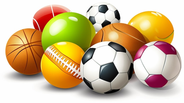 Foto grupo de bolas com logotipo de loja de esportes para jogos de equipe isolados