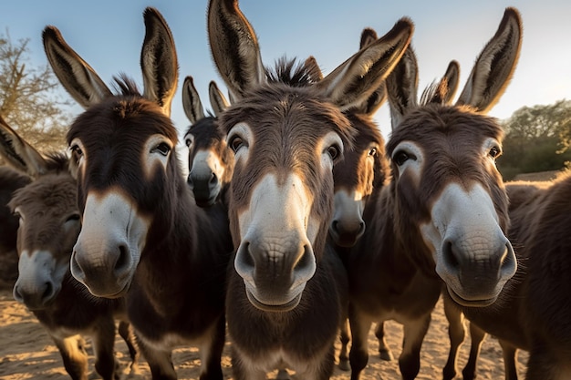 Grupo de burros closeup selfie generativa ai