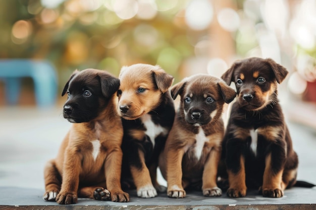 Grupo de cachorrinhos sentados juntos IA generativa