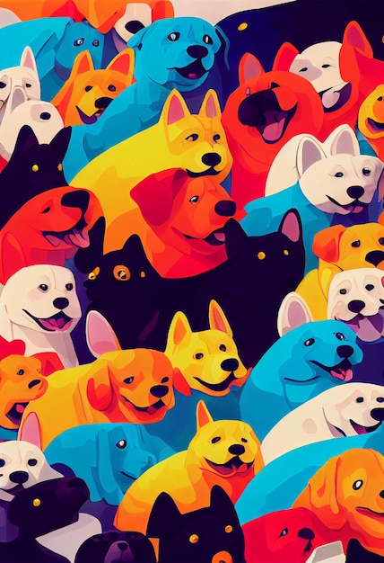 Foto grupo de cães fofos para papel de parede e desenhos gráficos ilustração 2d