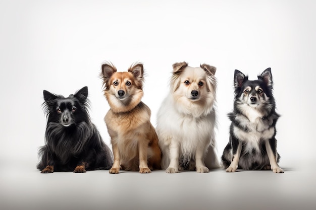 grupo de cães isolados em fundo branco fotografia real