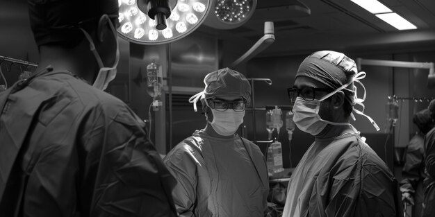 Foto grupo de cirurgiões numa sala de cirurgia movimentada ideal para conceitos médicos e de cuidados de saúde