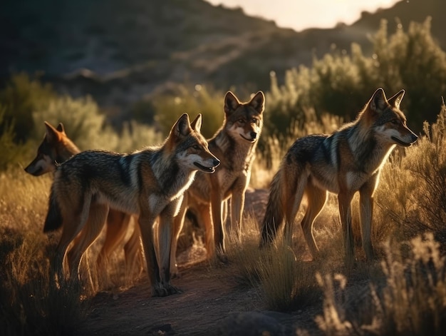 Grupo de Coyote em IA geradora de habitat natural