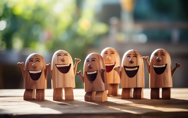 Grupo de Emojis de madeira Emojis de feliz dia Generative Ai