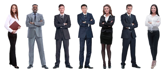 Grupo de empresários bem sucedidos em uma fileira