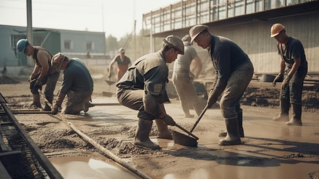 Grupo de engenheiros e arquitetos trabalhando em um canteiro de obras à noitegenerative ai