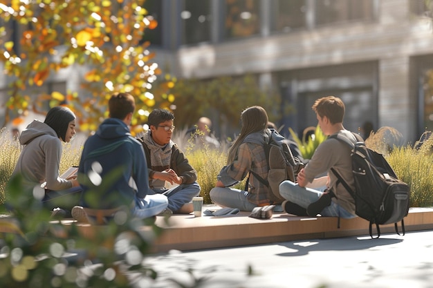 Foto grupo de estudantes a discutir questões ambientais