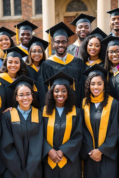 Foto grupo de estudantes universitários felizes do mês da história negra.