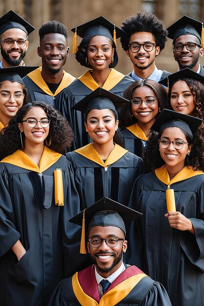 Foto grupo de estudantes universitários felizes do mês da história negra.