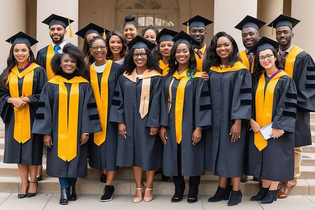 Foto grupo de estudantes universitários felizes do mês da história negra.