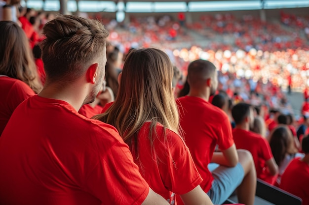 Foto grupo de fãs assistindo a uma partida de futebol nas arquibancadas do estádio com ia gerada