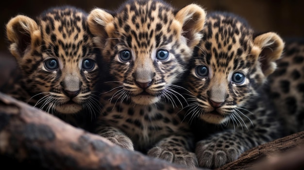 Grupo de filhotes de leopardo de perto