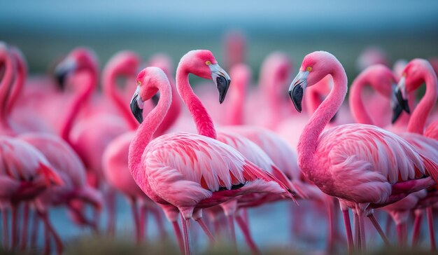 Grupo de flamingos na água IA generativa