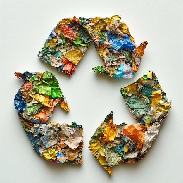 Foto grupo de folhas de papel que formam o símbolo de reciclagem