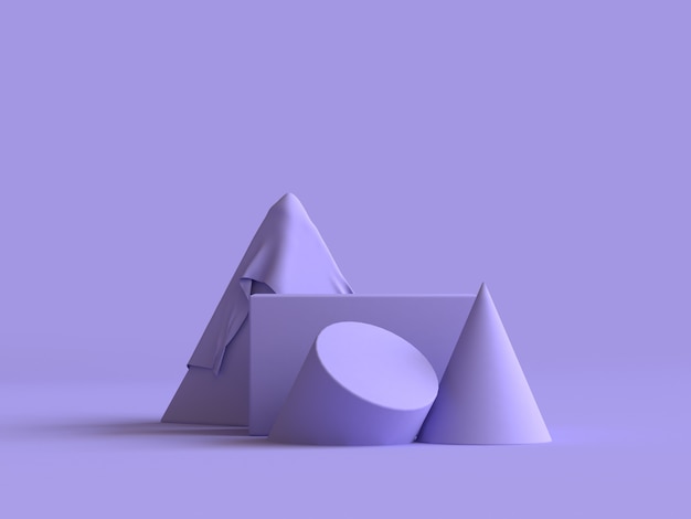 grupo de forma geométrica abstrata conjunto renderização 3d abstrato mínimo violeta-roxo