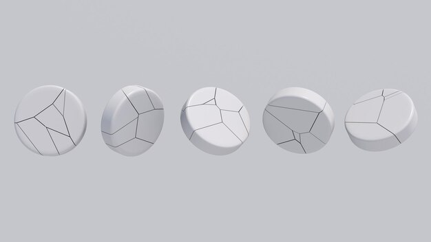 Foto grupo de formas de círculo branco girando superfície texturizada ilustração abstrata renderização 3d