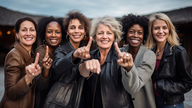 Foto grupo de fotos de mulheres jovens descansando juntas no distrito financeiro focam em meninas de pé