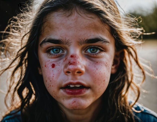 grupo de fotos de uma garota sendo intimidada com ferimentos e sangue na IA geradora de gangue