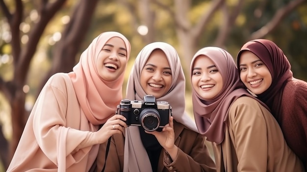 Grupo de fotos grátis de mulheres asiáticas islâmicas usando câmera