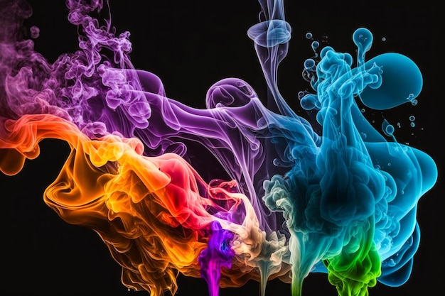 Grupo de fumos de cores diferentes em fundo preto Generative AI