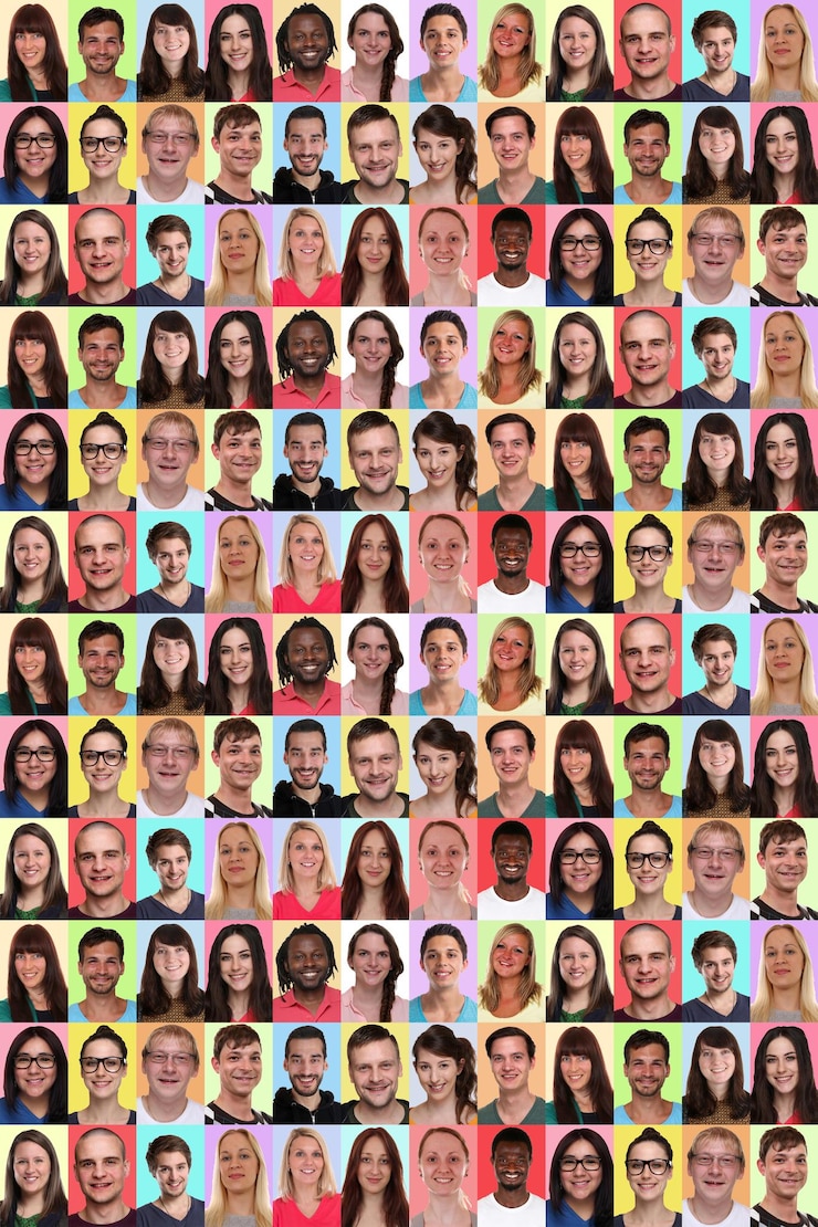 Foto grupo de fundo de jovens formato de retrato multidão multicultural multiétnica