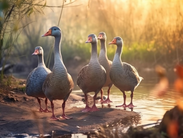 Grupo de ganso em IA geradora de habitat natural