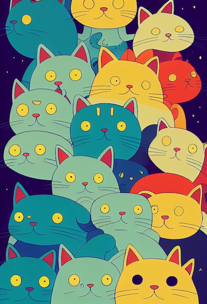 Grupo de gatos fofos para papel de parede e desenhos gráficos ilustração 2D