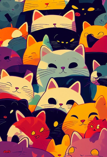 Grupo de gatos fofos para papel de parede e desenhos gráficos