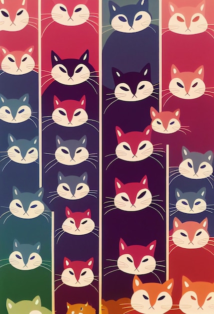 Grupo de gatos fofos para papel de parede e desenhos gráficos ilustração 2D