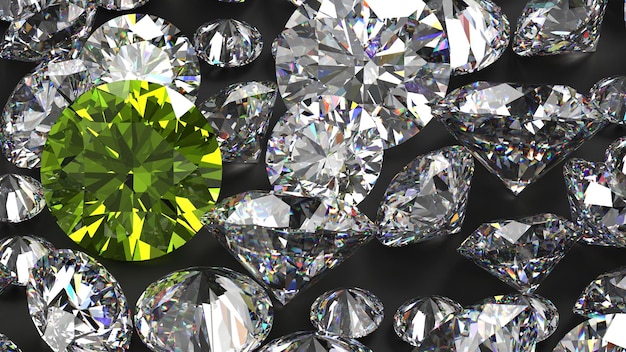 Grupo de gemas 3d renderizado em diamante e peridoto