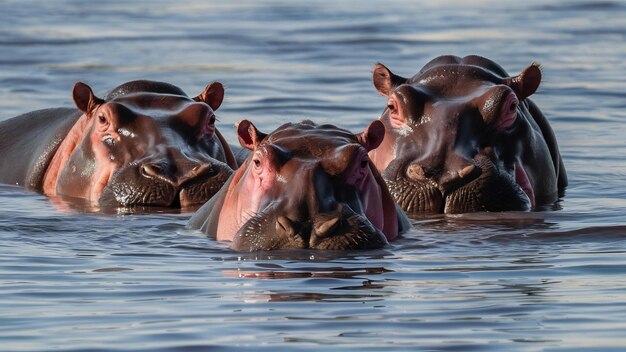 Foto grupo de hipopótamos na água áfrica do sul