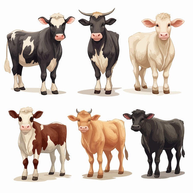 Grupo de IA Conjunto de coleção de vacas Ilustração Fundo branco