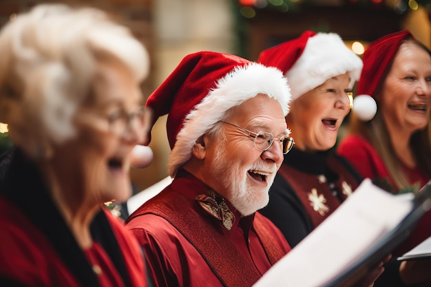grupo de idosos idosos cantando canções de Natal