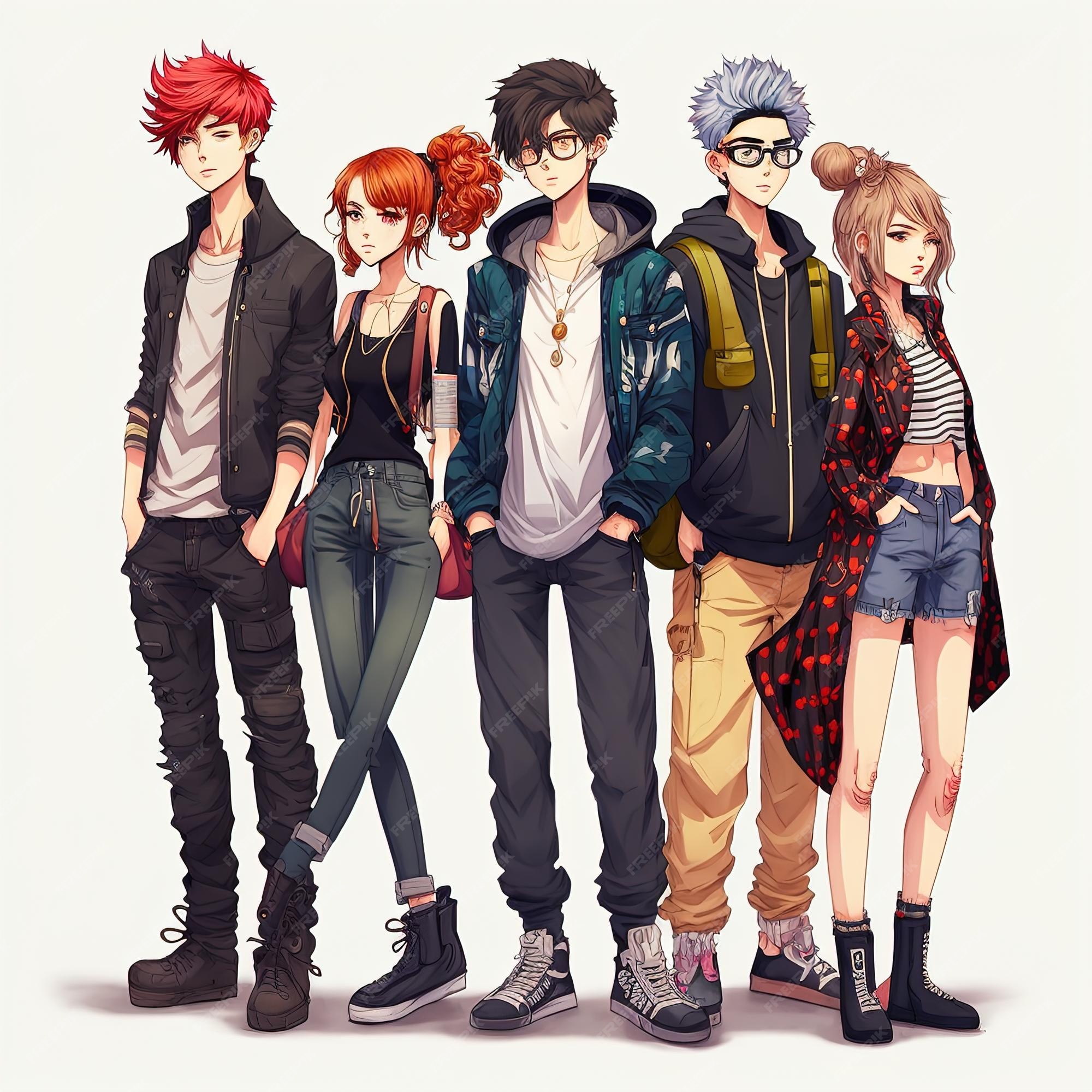 Grupo de três personagens de estilo anime