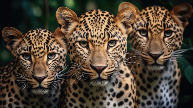 Grupo de jovens leopardos de perto