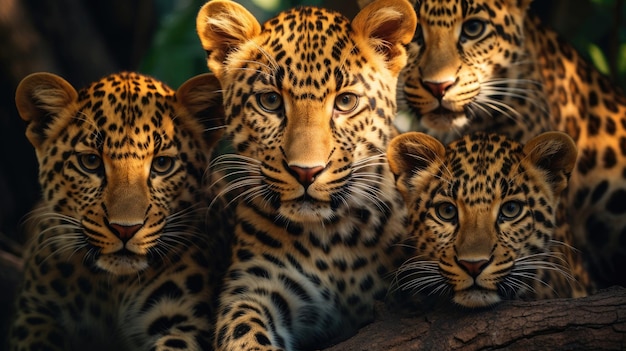 Grupo de jovens leopardos de perto